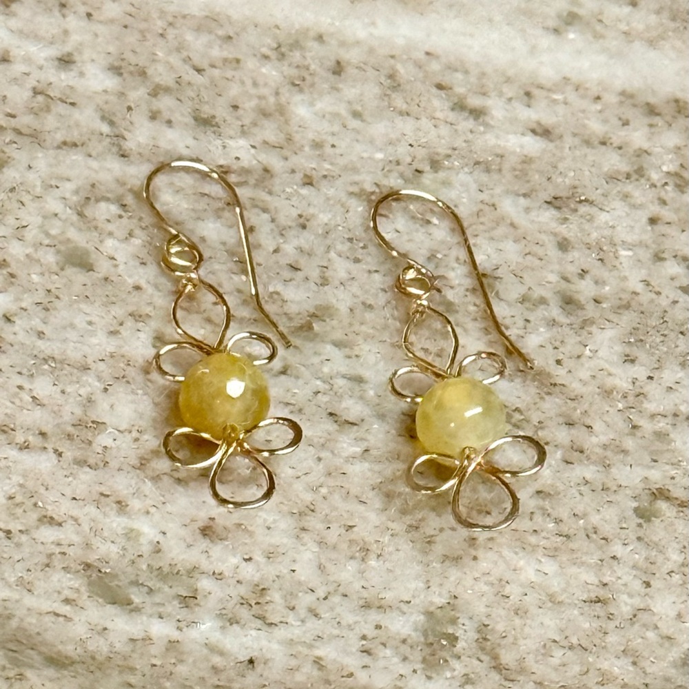 Fire Agate Floral Gold Motif Dangle Earrings